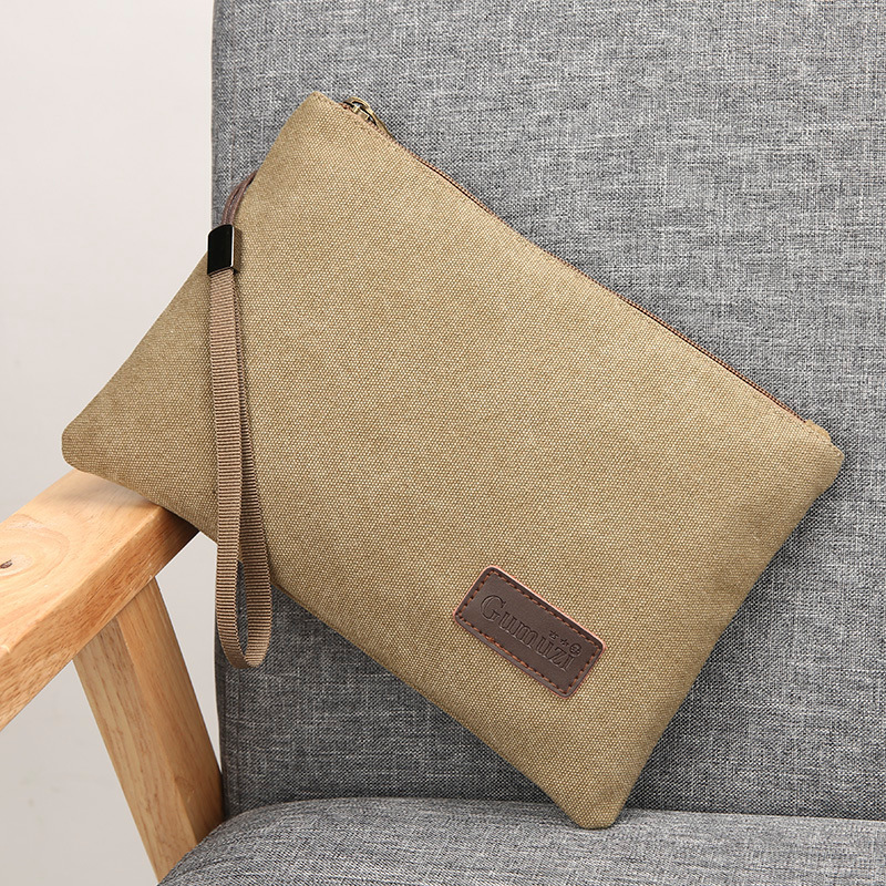 Flap Bag Envelope - Fermuarlı Bileklik Çanta Kanvas Yumuşak Erkek