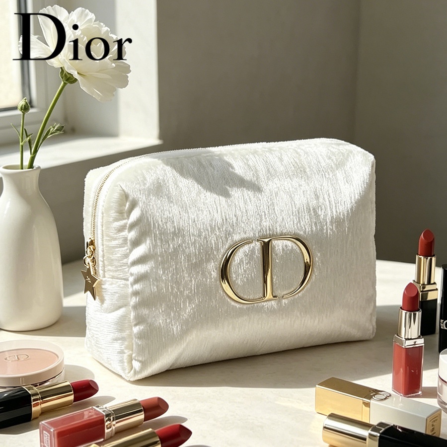 Women Bags Dior - Dior'un Çantası Beyaz Kadife Seyahat Kozmetik
