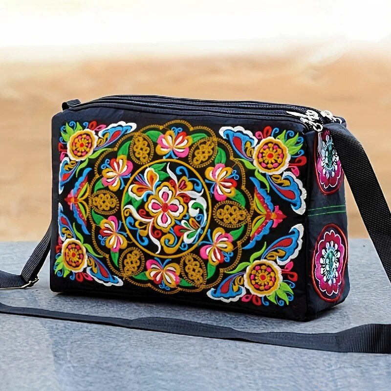 Women Bags Offers - Kadın İşlemeli Çiçekler Naylon Crossbody Çanta