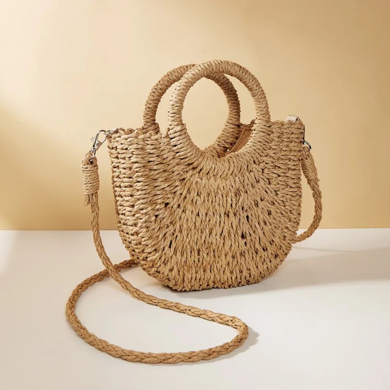 Handwoven saman Rattan yarım a - Women Bags Offers incelemesi ve fiyatı